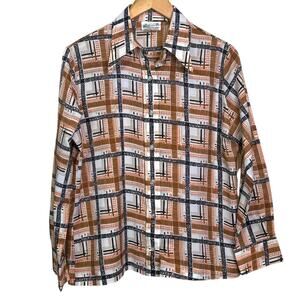 Vintage K-Mart 1970's Size 38 Geometric Print Polyester Dagger Collar Shirt